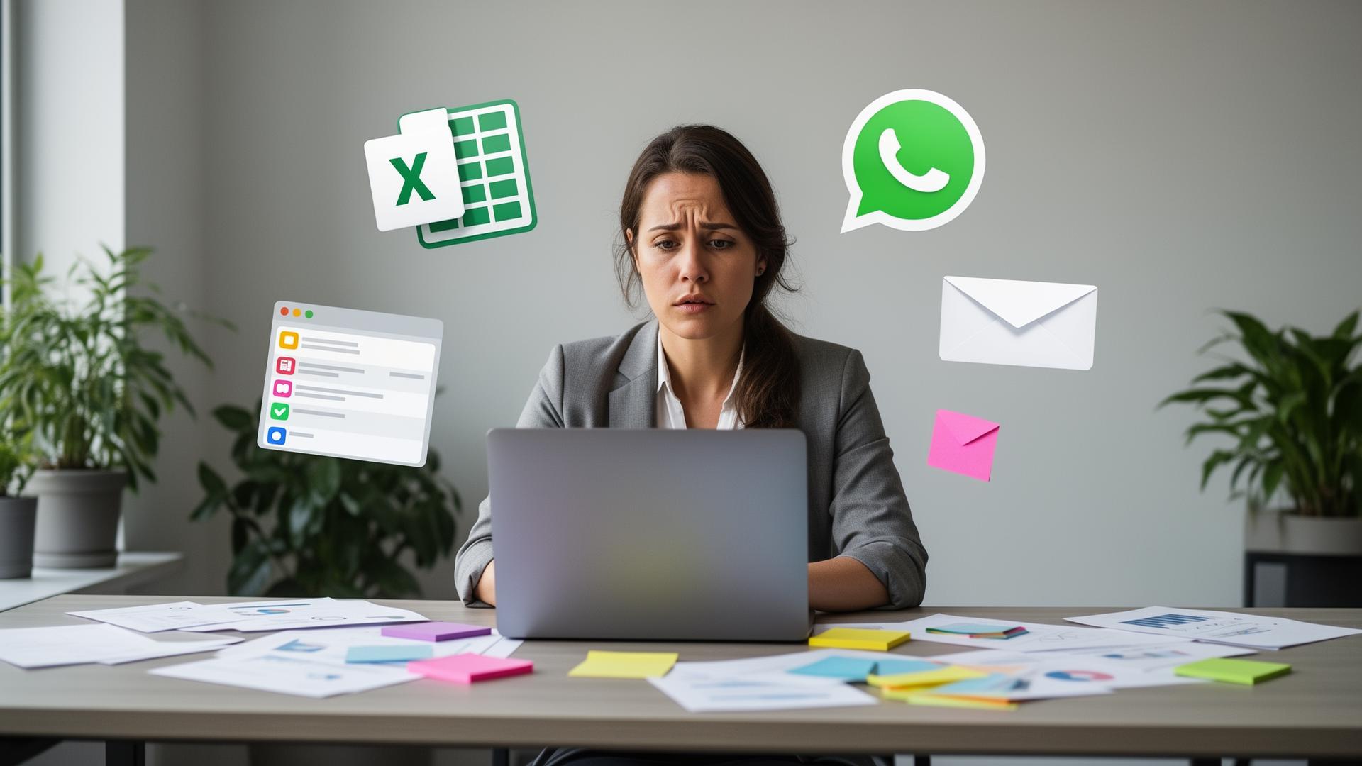 Ondernemer achter laptop met verschillende tools